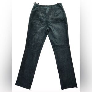 Investments Black Suede Genuine Leather Straight Leg Pants Black Women’s Size 16